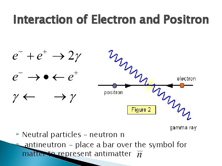 Interaction of Electron and Positron Neutral particles – neutron n antineutron - place a