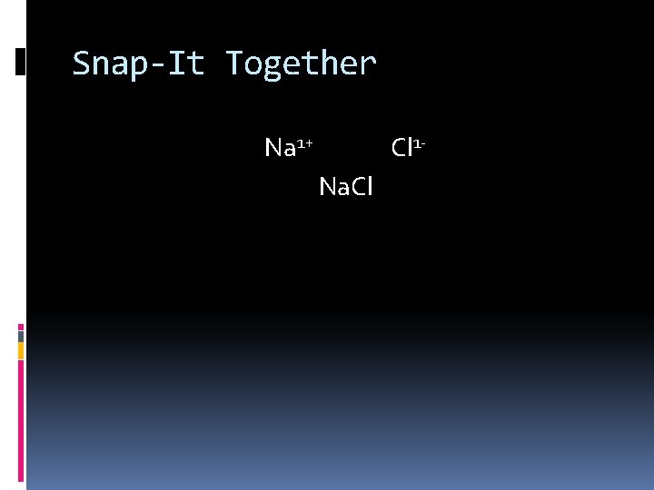 Snap-It Together Na 1+ Cl 1 Na. Cl 