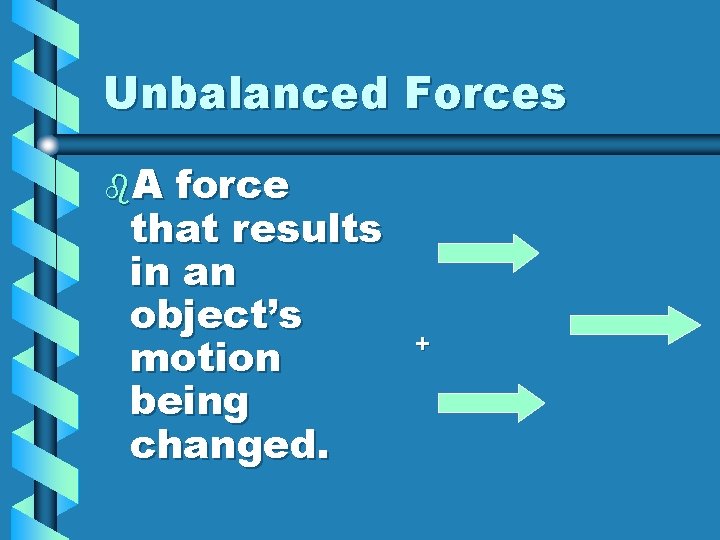 Unbalanced Forces b. A force that results in an object’s motion being changed. +