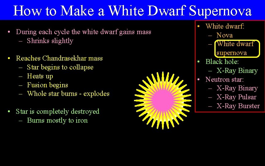 How to Make a White Dwarf Supernova • During each cycle the white dwarf How to Make a White Dwarf Supernova • During each cycle the white dwarf