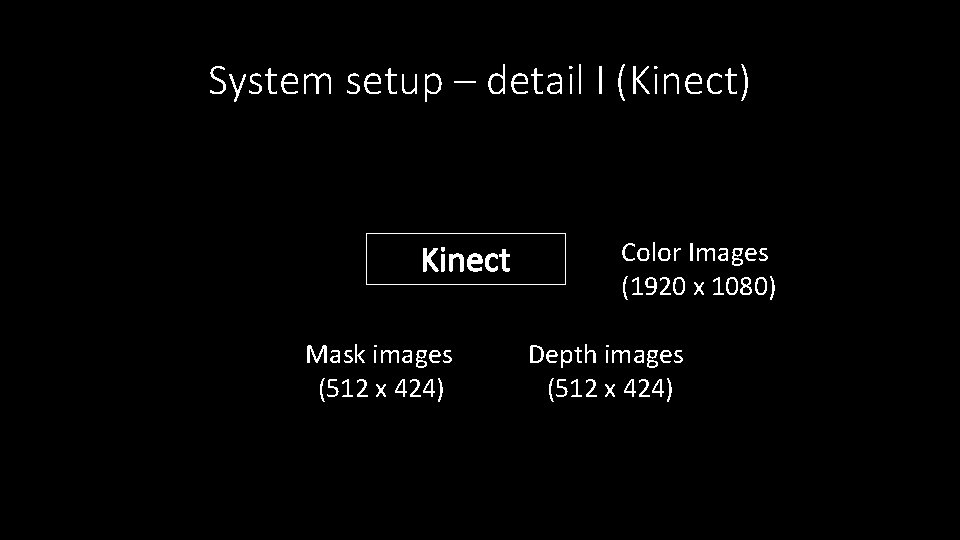 System setup – detail I (Kinect) Kinect Mask images (512 x 424) Color Images