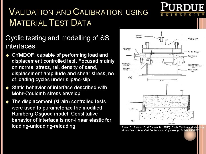 VALIDATION AND CALIBRATION USING MATERIAL TEST DATA Cyclic testing and modelling of SS interfaces