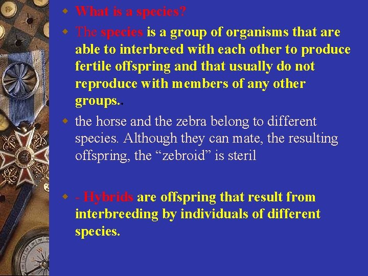 w What is a species? w The species is a group of organisms that