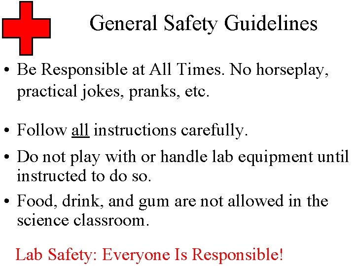 General Safety Guidelines • Be Responsible at All Times. No horseplay, practical jokes, pranks,