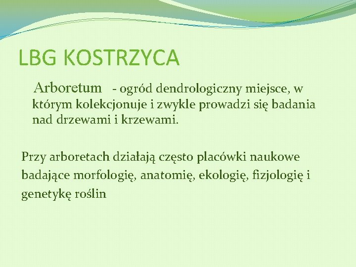 LBG KOSTRZYCA Arboretum - ogród dendrologiczny miejsce, w którym kolekcjonuje i zwykle prowadzi się