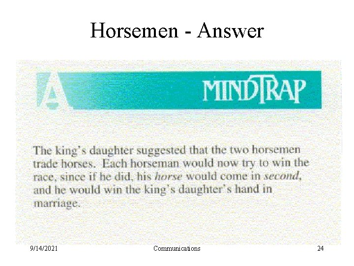 Horsemen - Answer 9/14/2021 Communications 24 