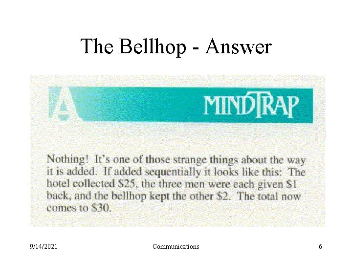 The Bellhop - Answer 9/14/2021 Communications 6 