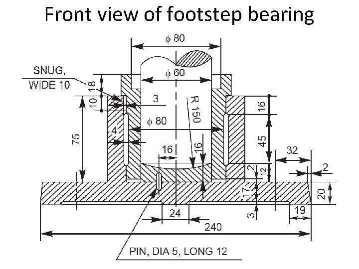 Front view of footstep bearing 