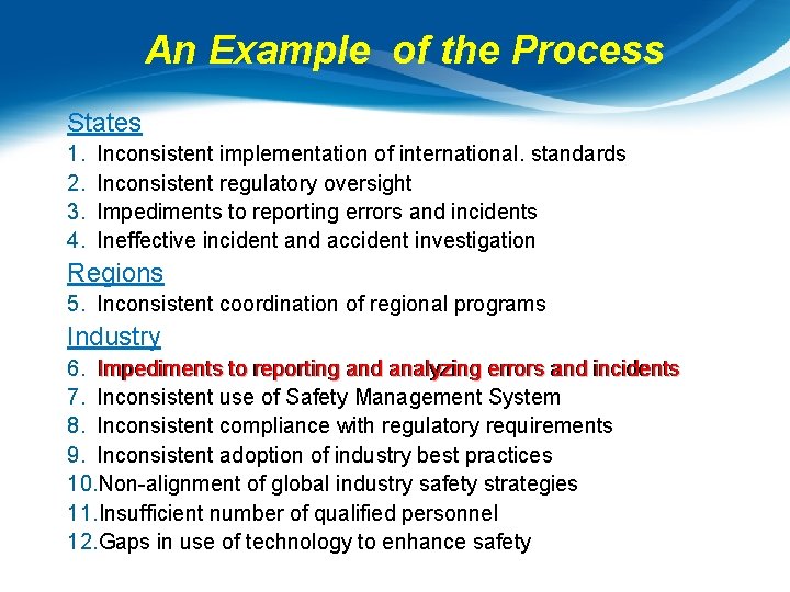 An Example of the Process States 1. 2. 3. 4. Inconsistent implementation of international.