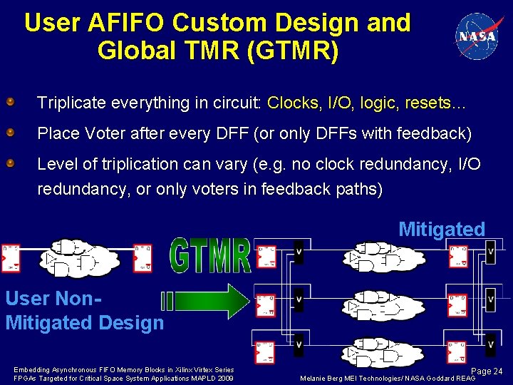 User AFIFO Custom Design and Global TMR (GTMR) Triplicate everything in circuit: Clocks, I/O,