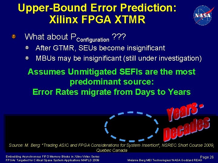 Upper-Bound Error Prediction: Xilinx FPGA XTMR What about PConfiguration ? ? ? After GTMR,