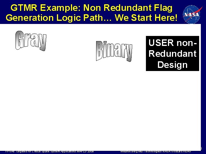 GTMR Example: Non Redundant Flag Generation Logic Path… We Start Here! USER non. Redundant