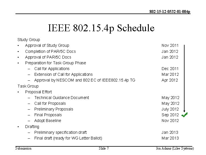 802 -15 -12 -0532 -01 -004 p IEEE 802. 15. 4 p Schedule Study