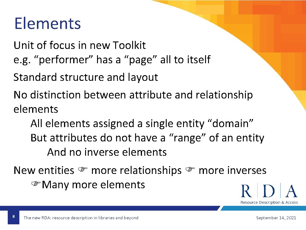 Elements Unit of focus in new Toolkit e. g. “performer” has a “page” all