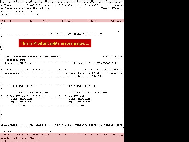 This is Product splits across pages … 