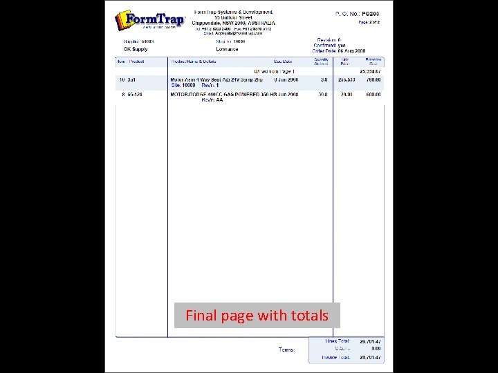 Final page with totals 