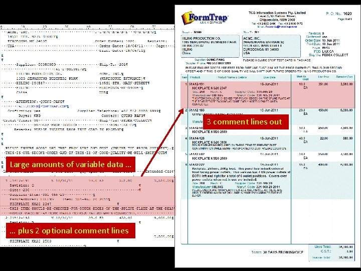3 comment lines out Large amounts of variable data … … plus 2 optional