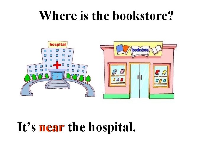 Where is the bookstore? It’s near the hospital. 