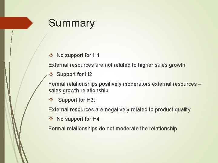 Summary No support for H 1 External resources are not related to higher sales