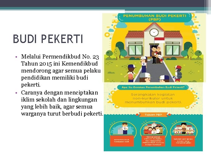 BUDI PEKERTI • Melalui Permendikbud No. 23 Tahun 2015 ini Kemendikbud mendorong agar semua