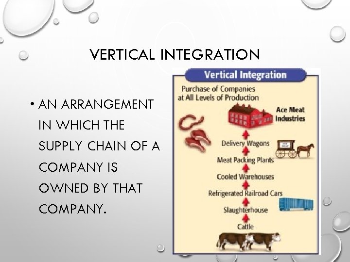 VERTICAL INTEGRATION • AN ARRANGEMENT IN WHICH THE SUPPLY CHAIN OF A COMPANY IS