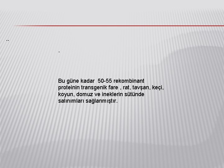 . . . Bu güne kadar 50 -55 rekombinant proteinin transgenik fare , rat,