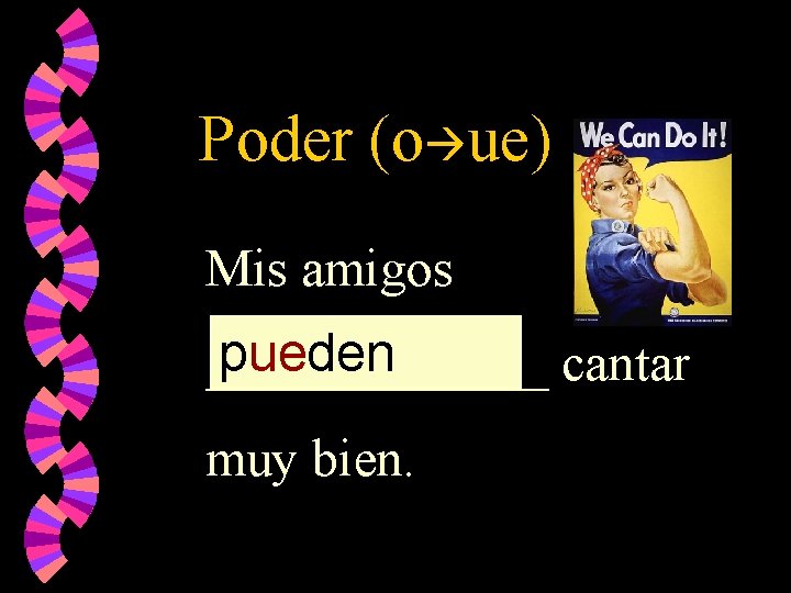 Poder (o ue) Mis amigos pueden _______ cantar muy bien. 