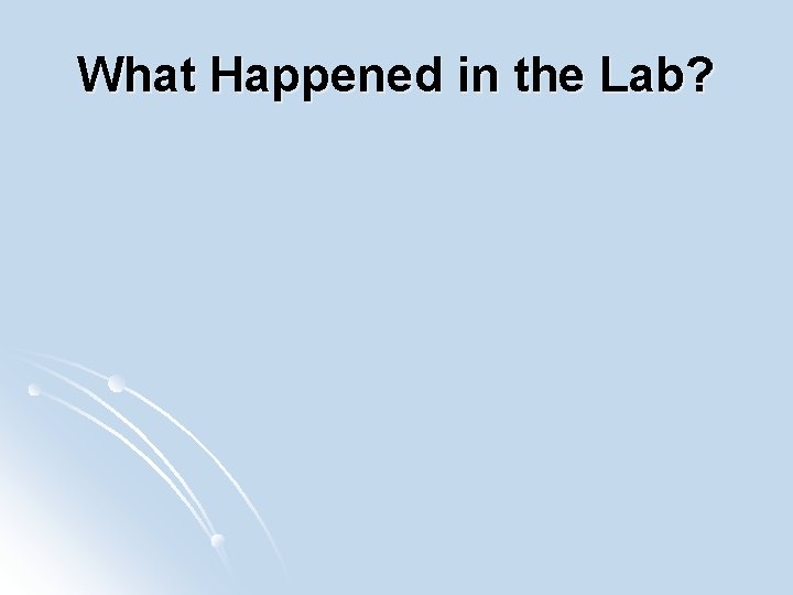 What Happened in the Lab? 