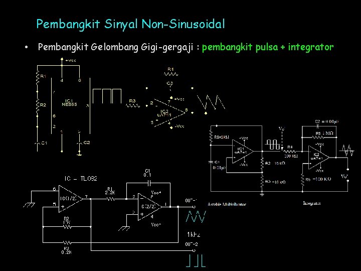Pembangkit Sinyal Non-Sinusoidal • Pembangkit Gelombang Gigi-gergaji : pembangkit pulsa + integrator 