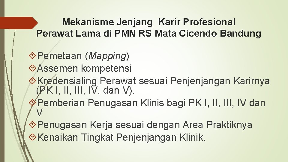 Mekanisme Jenjang Karir Profesional Perawat Lama di PMN RS Mata Cicendo Bandung Pemetaan (Mapping)