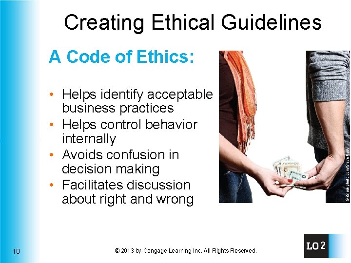 Creating Ethical Guidelines A Code of Ethics: 10 © 2013 by Cengage Learning Inc.