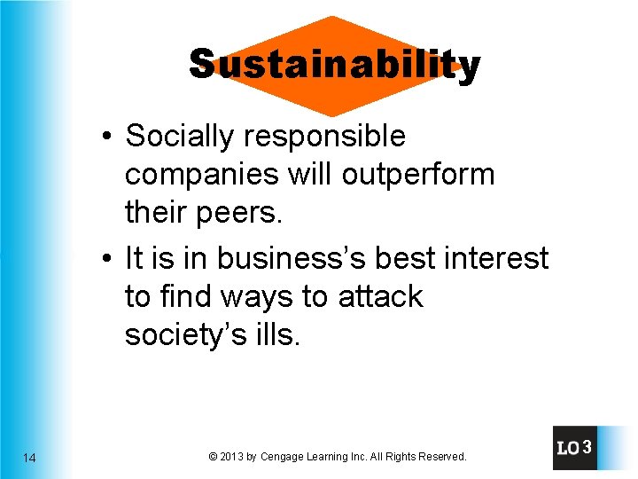 Sustainability • Socially responsible companies will outperform their peers. • It is in business’s