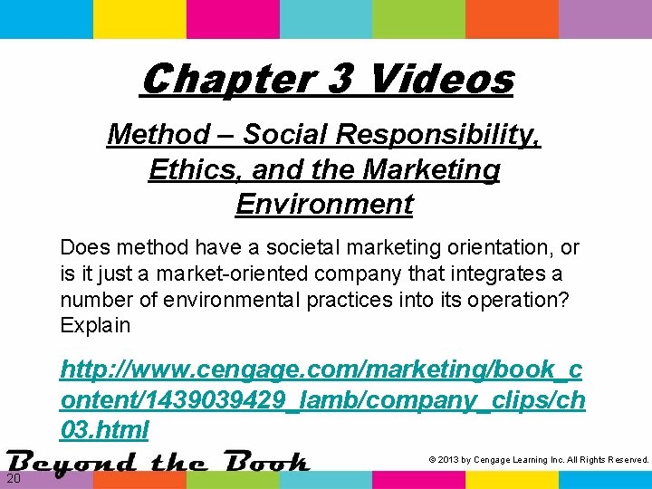 Chapter 3 Videos Method – Social Responsibility, Ethics, and the Marketing Environment Does method