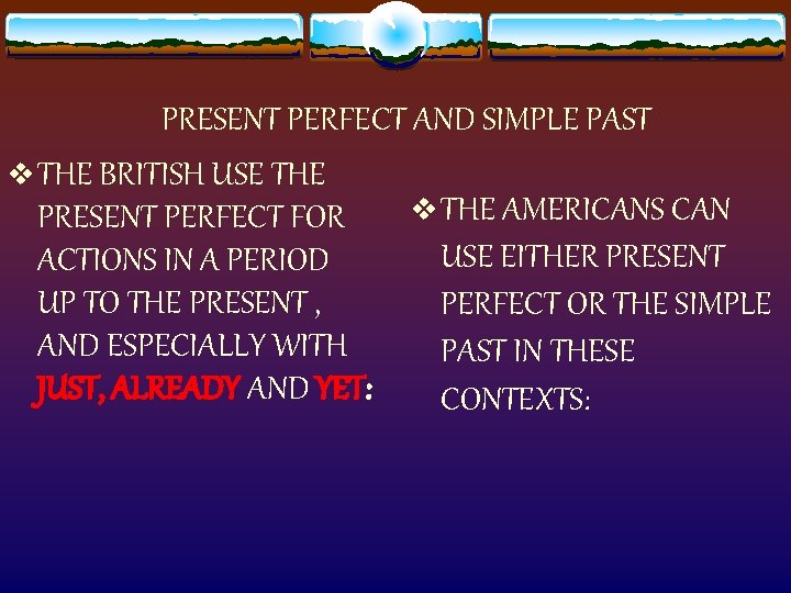 PRESENT PERFECT AND SIMPLE PAST v THE BRITISH USE THE v THE AMERICANS CAN