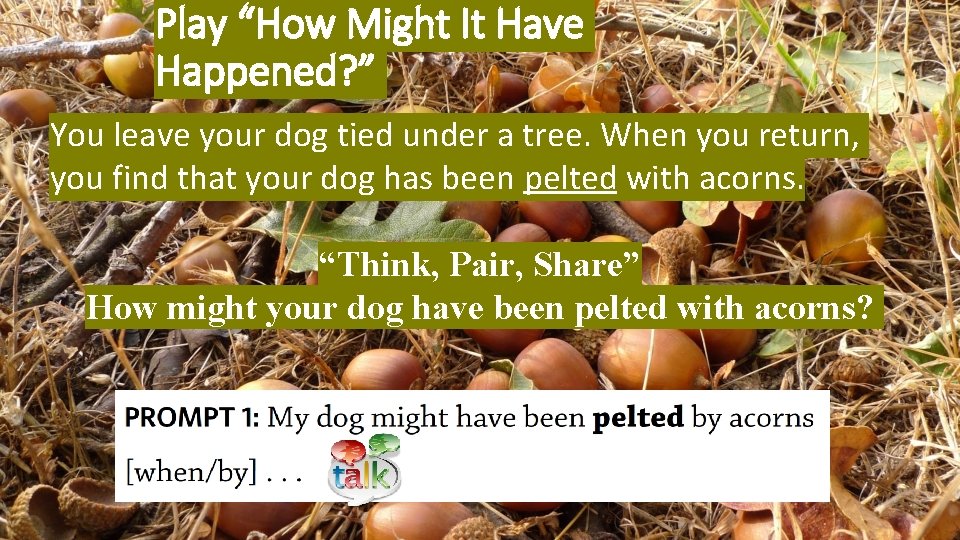Play “How Might It Have Happened? ” You leave your dog tied under a