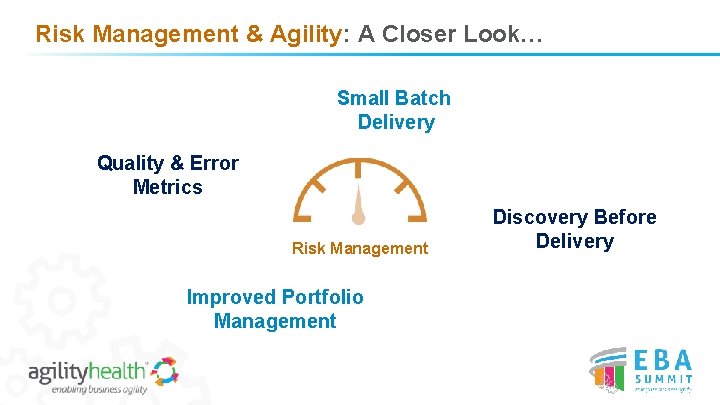 Risk Management & Agility: A Closer Look… Small Batch Delivery Quality & Error Metrics