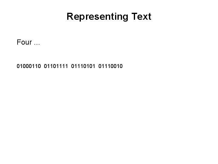 Representing Text Four … 010001101111 01110101 01110010 