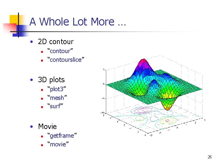 A Whole Lot More … • 2 D contour n n “contour” “contourslice” • A Whole Lot More … • 2 D contour n n “contour” “contourslice” •