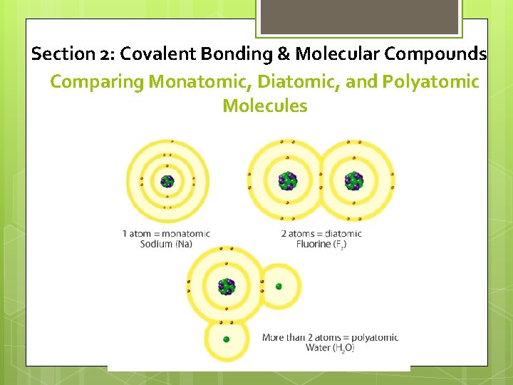 Section 2: Covalent Bonding & Molecular Compounds Comparing Monatomic, Diatomic, and Polyatomic Molecules 