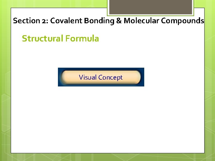 Section 2: Covalent Bonding & Molecular Compounds Structural Formula Click below to watch the