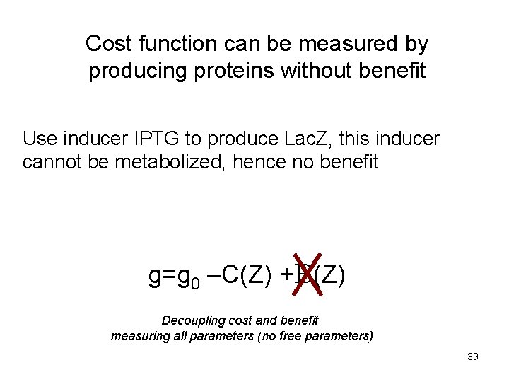 Cost function can be measured by producing proteins without benefit Use inducer IPTG to