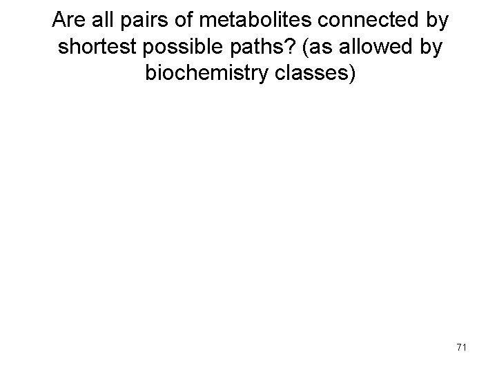 Are all pairs of metabolites connected by shortest possible paths? (as allowed by biochemistry