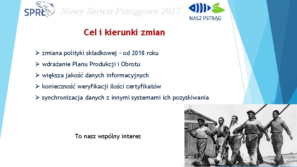 Nowy Serwis Pstrągowy 2017 Cel i kierunki zmian Ø zmiana polityki składkowej – od