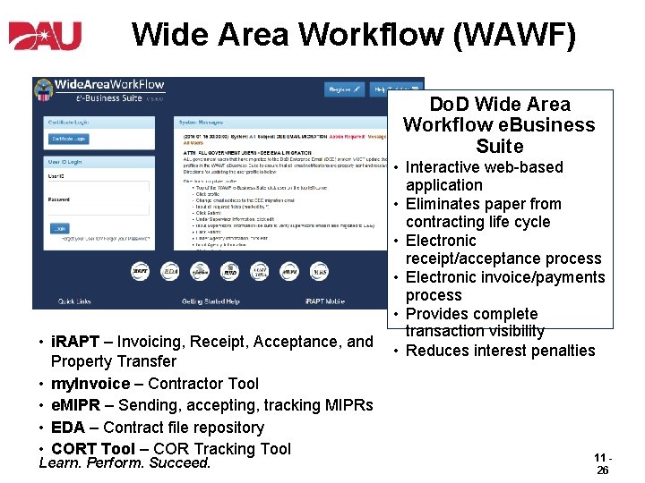 Wide Area Workflow (WAWF) Do. D Wide Area Workflow e. Business Suite • i.