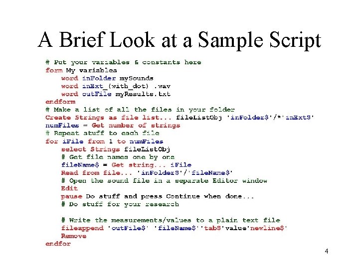 A Brief Look at a Sample Script 4 A Brief Look at a Sample Script 4