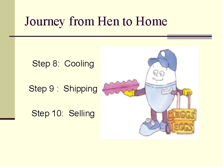 Journey from Hen to Home Step 8: Cooling Step 9 : Shipping Step 10: