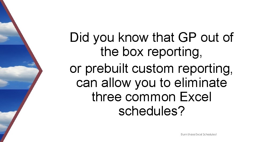 Did you know that GP out of the box reporting, or prebuilt custom reporting,