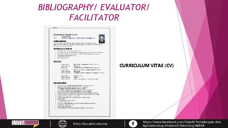 BIBLIOGRAPHY/ EVALUATOR/ FACILITATOR CURRICULUM VITAE (CV) 