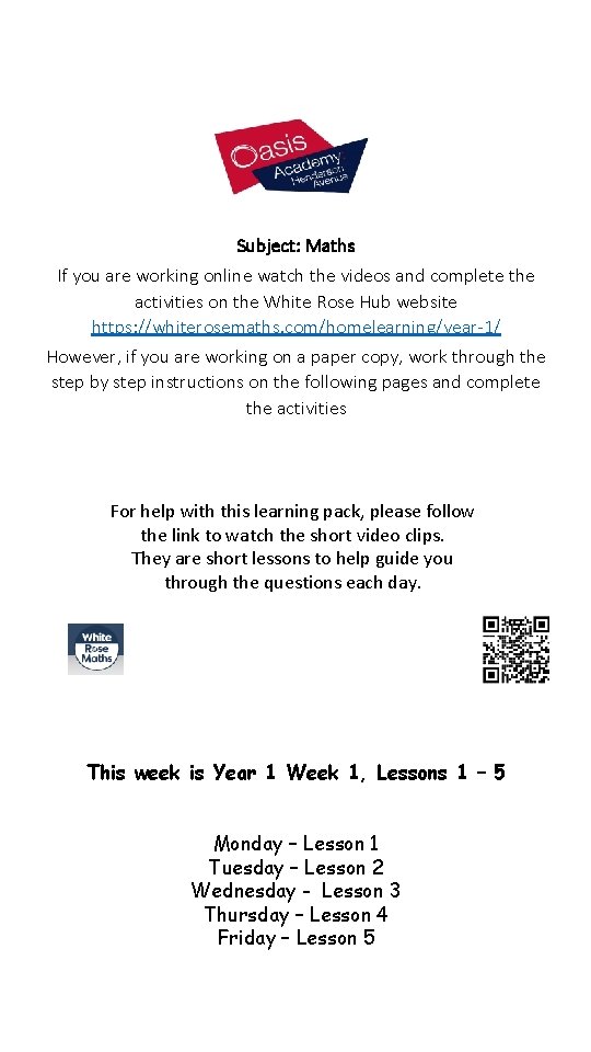 Subject: Maths If you are working online watch the videos and complete the activities