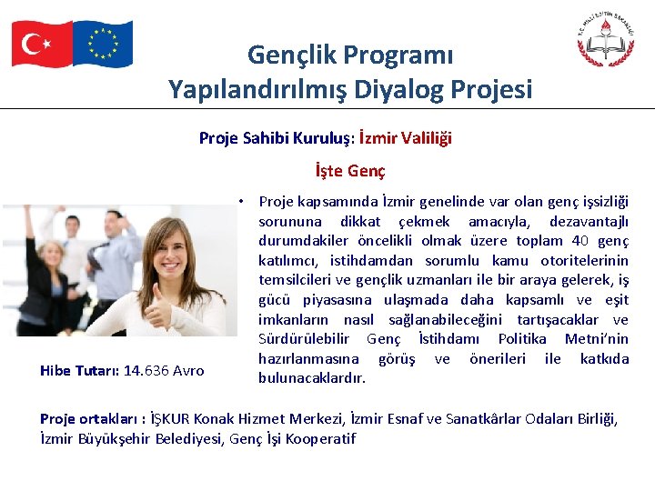 Gençlik Programı Yapılandırılmış Diyalog Projesi Proje Sahibi Kuruluş: İzmir Valiliği İşte Genç Hibe Tutarı: